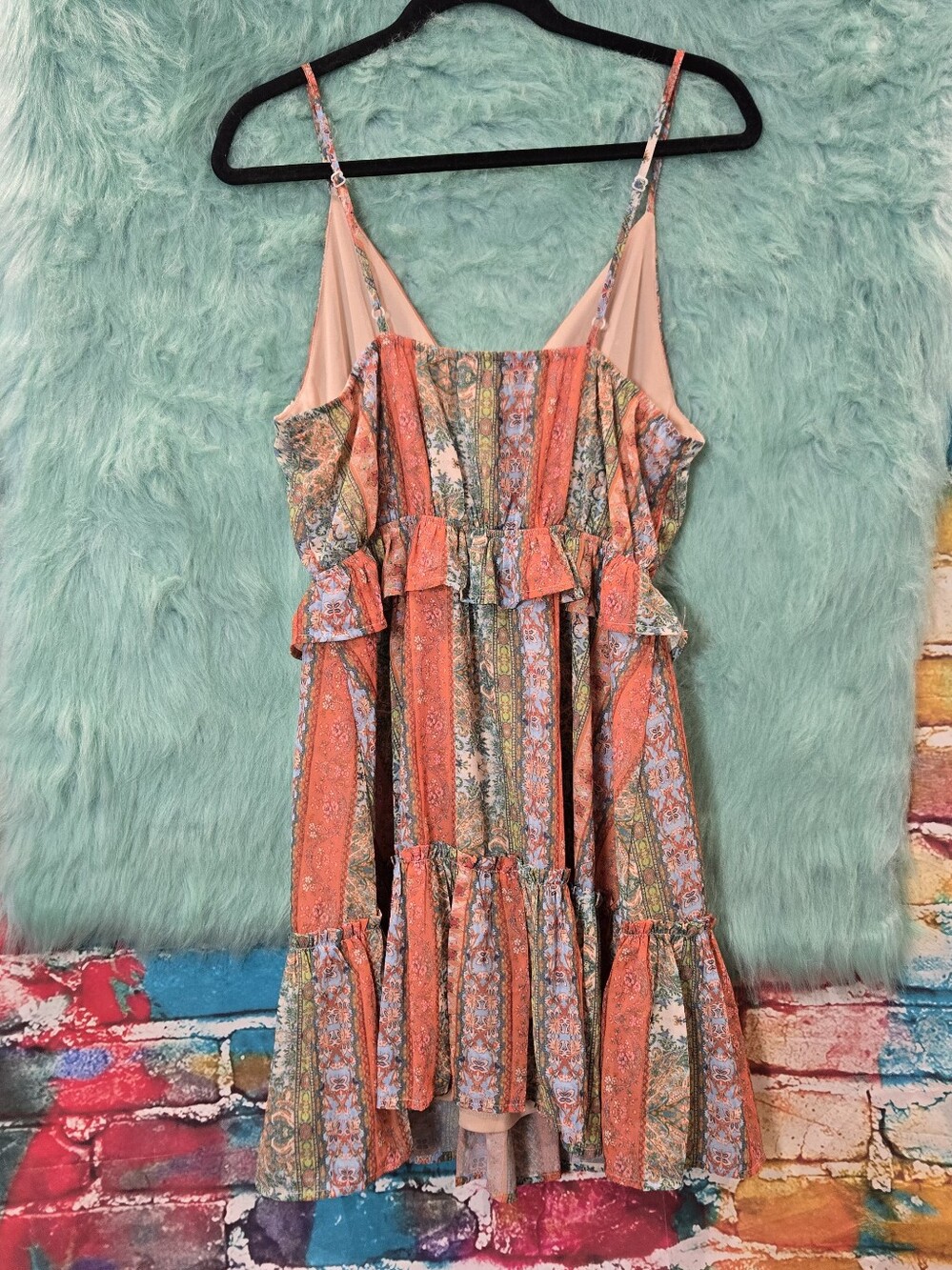 Flying Tomato Orange Green and Pink Floral Spaghetti Strap Dress Size M - Picture 7 of 8